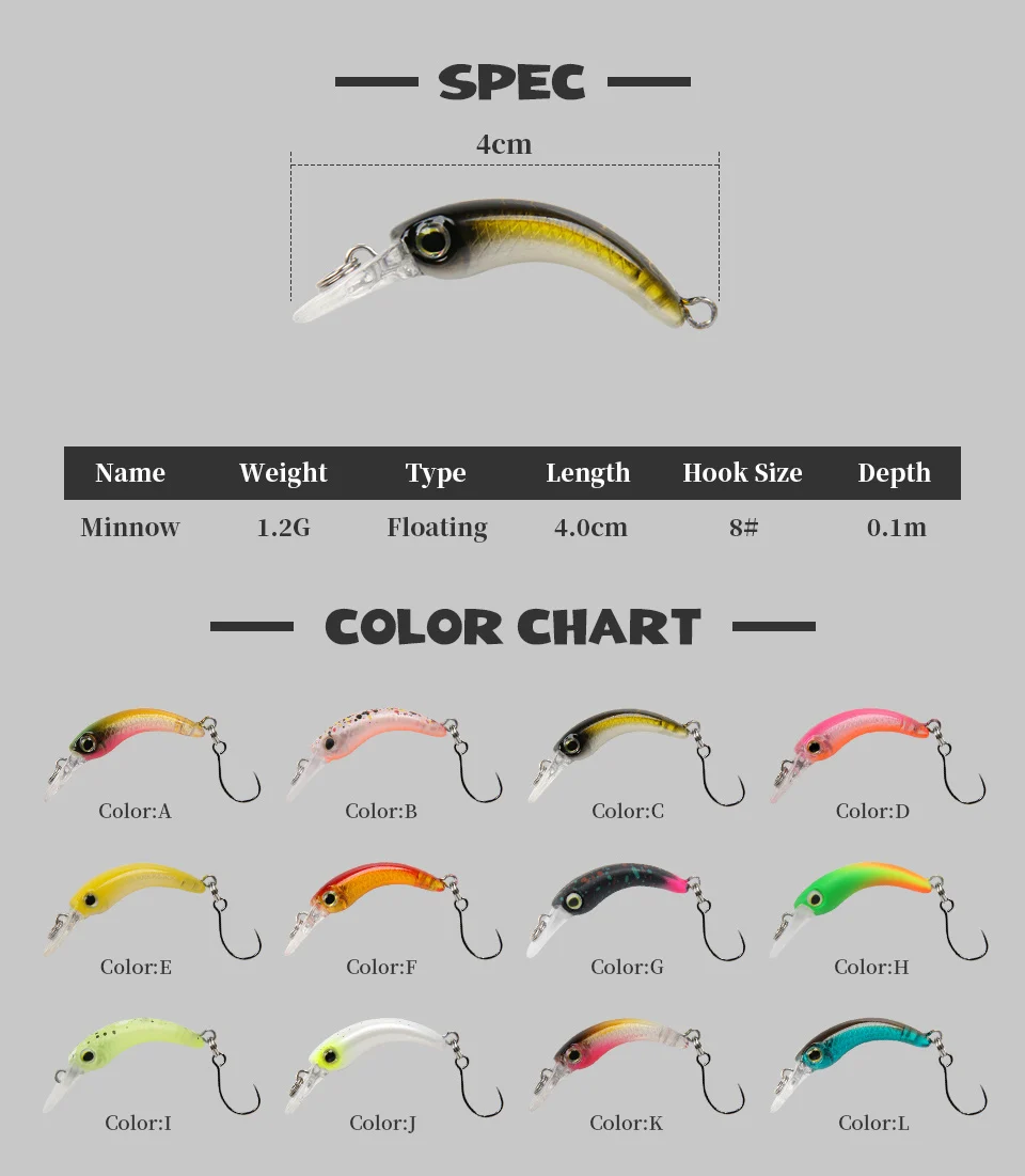 LETOYO Mini Trout Lure 1.2g Floating Minnow Trout Fishing Lure Micro Hard Lures Artificial Bait Wobblers For Trout Bass Perch