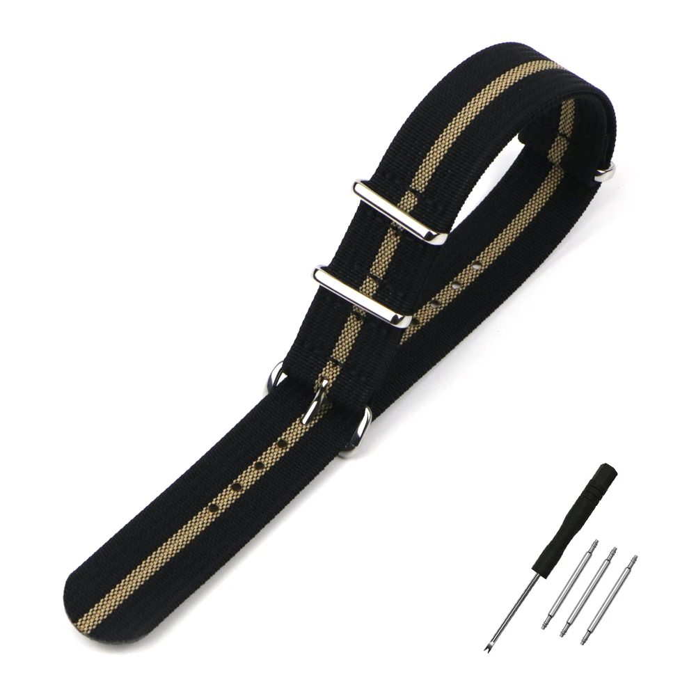 One-Piece Ribbed Watch Strap 16mm 18mm 19mm 20mm 21mm 22mm 24mm Nylon Military Straps Watchband Braid Ballistic Fabric Bands