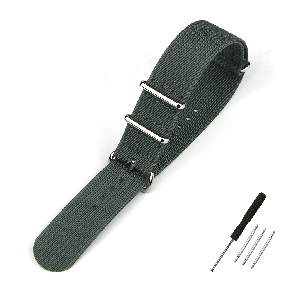 One-Piece Ribbed Watch Strap 16mm 18mm 19mm 20mm 21mm 22mm 24mm Nylon Military Straps Watchband Braid Ballistic Fabric Bands
