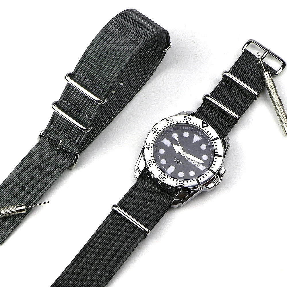 One-Piece Ribbed Watch Strap 16mm 18mm 19mm 20mm 21mm 22mm 24mm Nylon Military Straps Watchband Braid Ballistic Fabric Bands