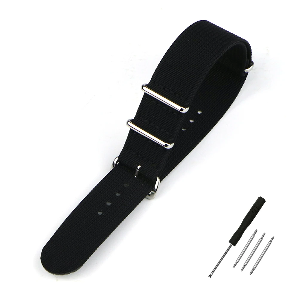 One-Piece Ribbed Watch Strap 16mm 18mm 19mm 20mm 21mm 22mm 24mm Nylon Military Straps Watchband Braid Ballistic Fabric Bands