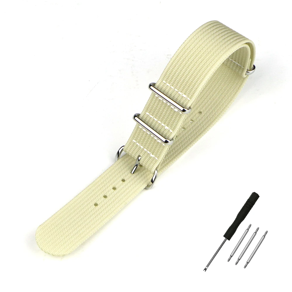 One-Piece Ribbed Watch Strap 16mm 18mm 19mm 20mm 21mm 22mm 24mm Nylon Military Straps Watchband Braid Ballistic Fabric Bands