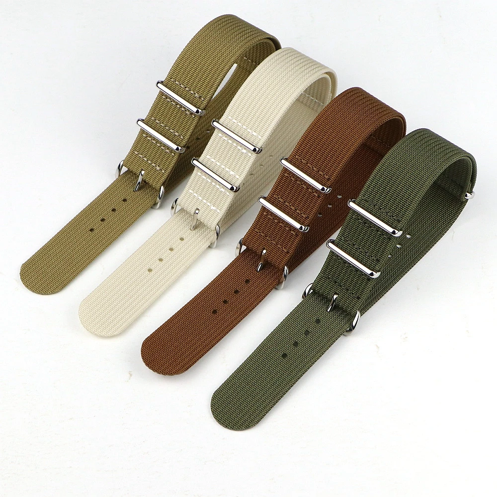 One-Piece Ribbed Watch Strap 16mm 18mm 19mm 20mm 21mm 22mm 24mm Nylon Military Straps Watchband Braid Ballistic Fabric Bands