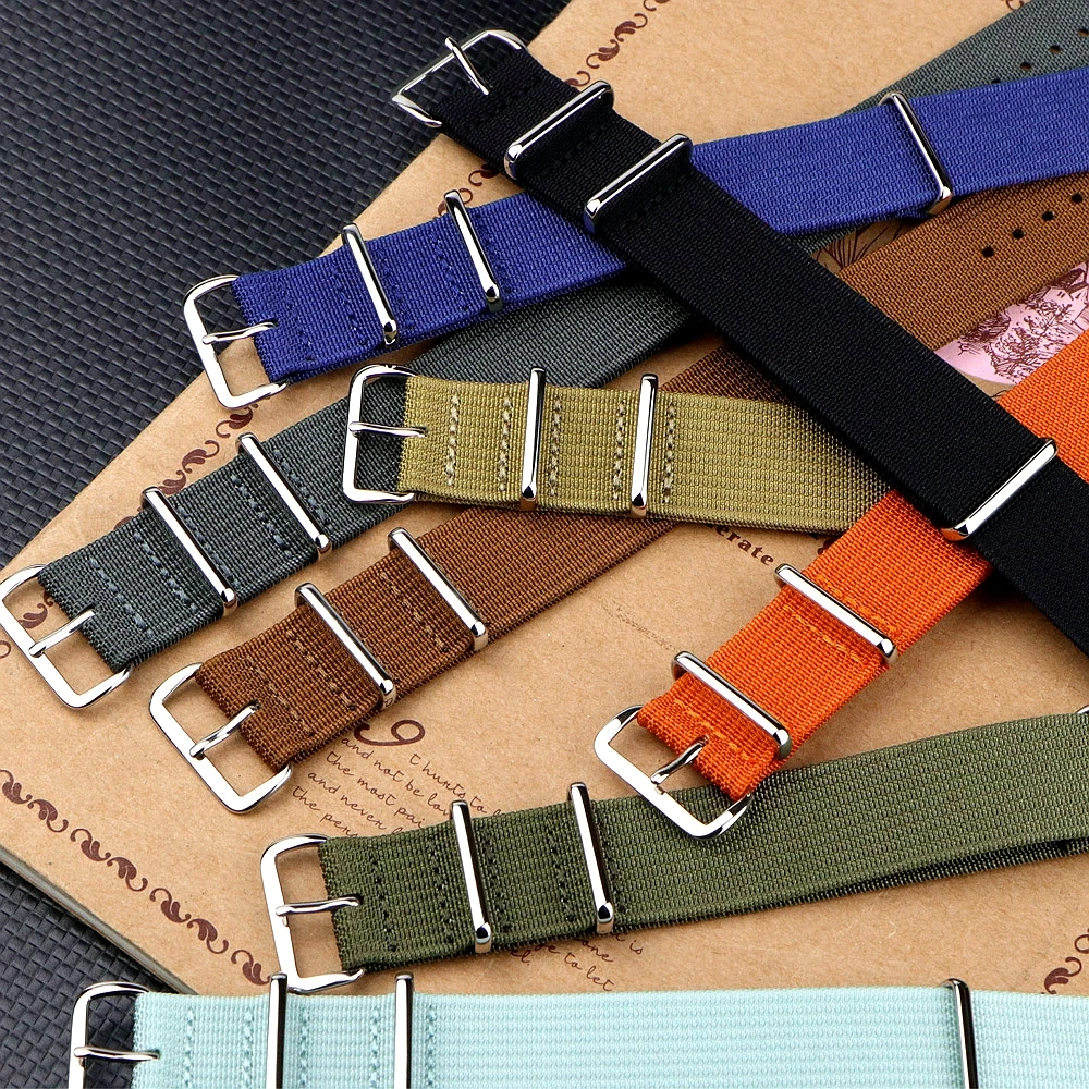 One-Piece Ribbed Watch Strap 16mm 18mm 19mm 20mm 21mm 22mm 24mm Nylon Military Straps Watchband Braid Ballistic Fabric Bands