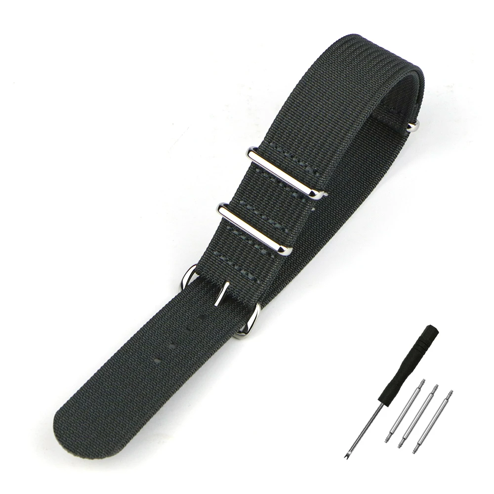 One-Piece Ribbed Watch Strap 16mm 18mm 19mm 20mm 21mm 22mm 24mm Nylon Military Straps Watchband Braid Ballistic Fabric Bands