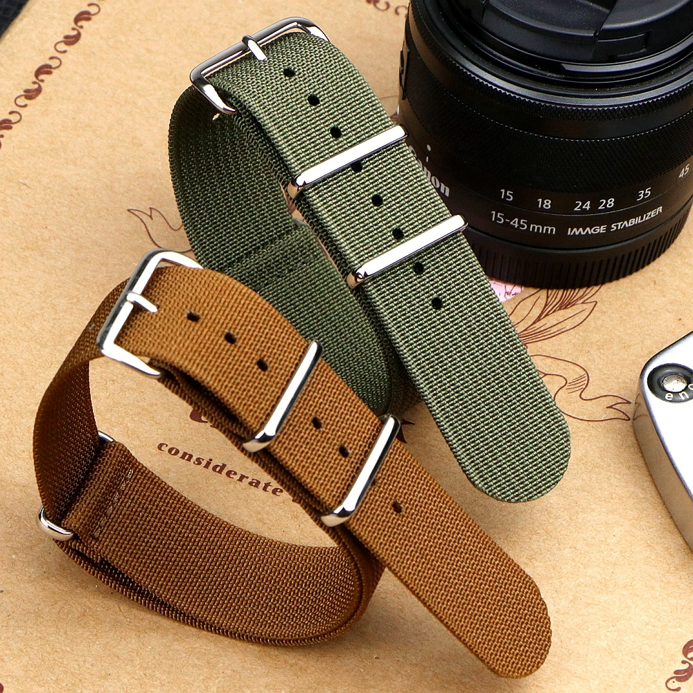 One-Piece Ribbed Watch Strap 16mm 18mm 19mm 20mm 21mm 22mm 24mm Nylon Military Straps Watchband Braid Ballistic Fabric Bands
