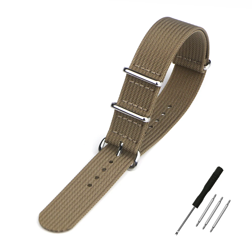 One-Piece Ribbed Watch Strap 16mm 18mm 19mm 20mm 21mm 22mm 24mm Nylon Military Straps Watchband Braid Ballistic Fabric Bands