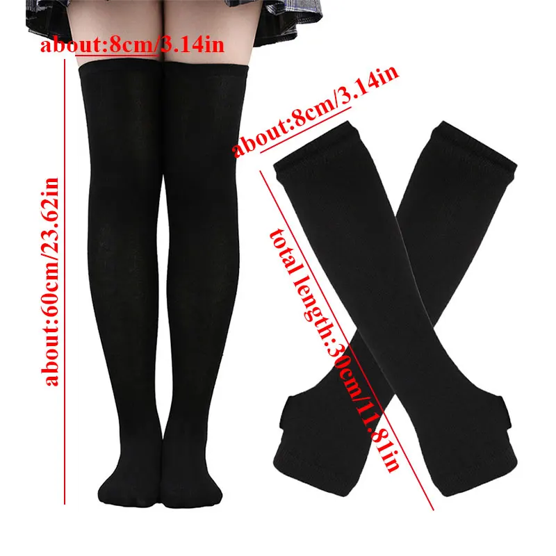 Women Girls Over Knee Long Stripe Printed Thigh High Striped Cotton Socks Gloves Sweet Cute Plus Size Overknee Socks Long Gloves