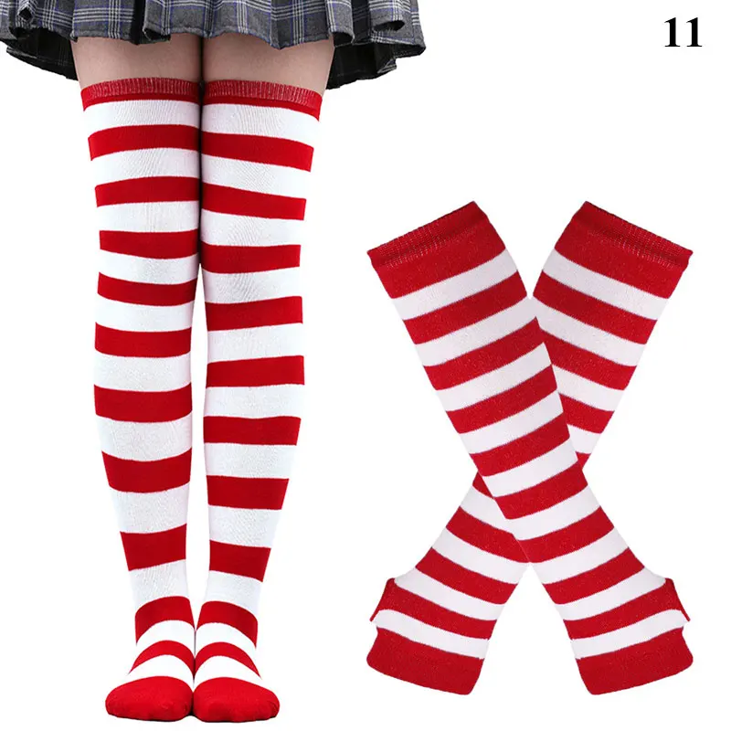 Women Girls Over Knee Long Stripe Printed Thigh High Striped Cotton Socks Gloves Sweet Cute Plus Size Overknee Socks Long Gloves