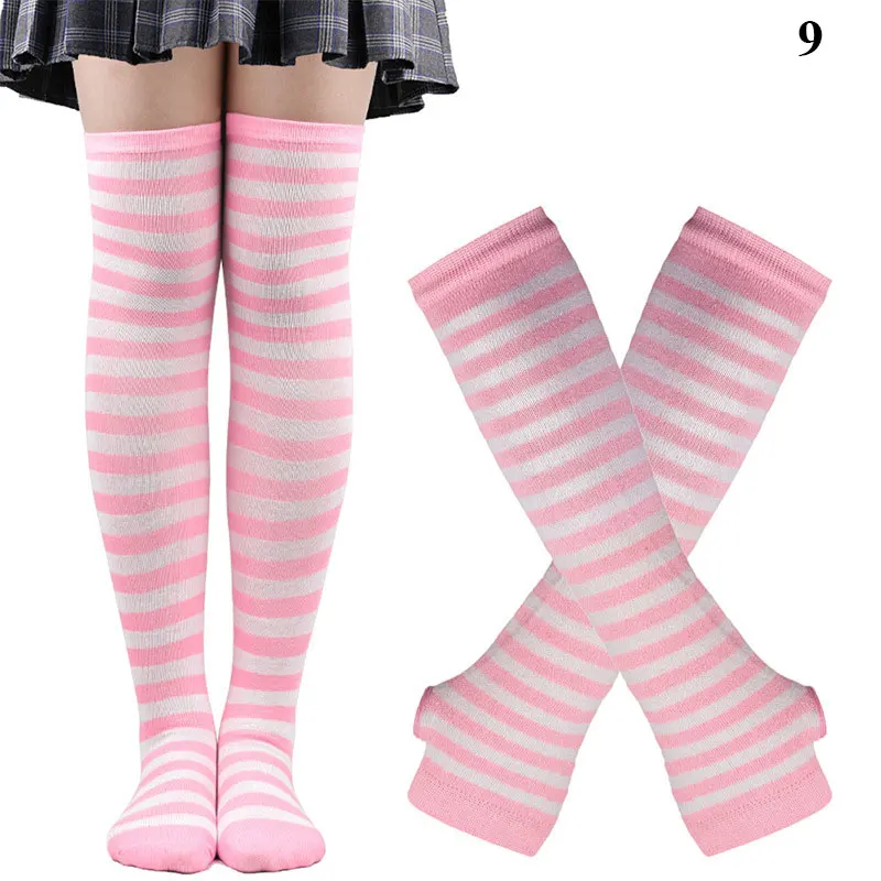 Women Girls Over Knee Long Stripe Printed Thigh High Striped Cotton Socks Gloves Sweet Cute Plus Size Overknee Socks Long Gloves
