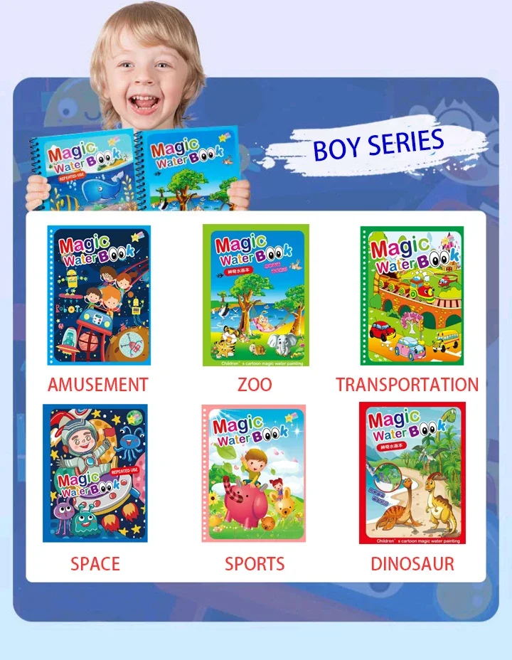 Children Early Education Toys Magical Book with Pen Water Drawing Montessori Toys Gift Reusable Coloring Book Magic Drawing Book