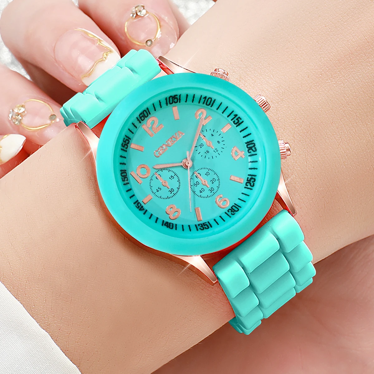 5PCS Women's Watches Fashion Silicone Band Analog Quartz Watch Set(Without Box)