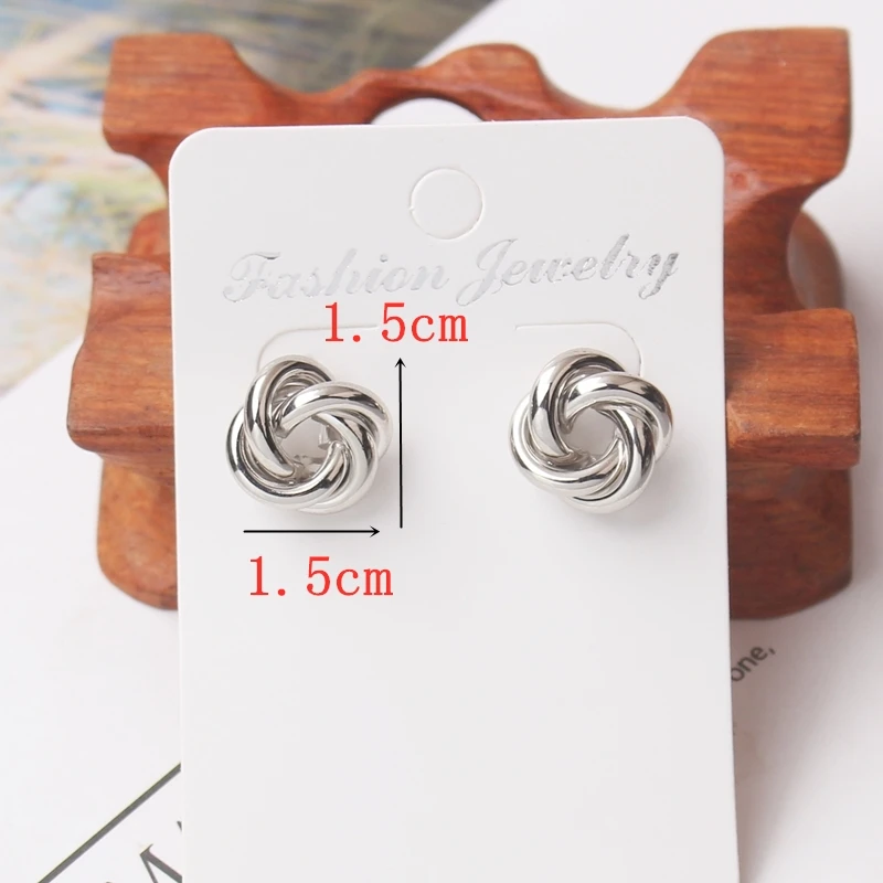 Stud Earrings for Women Rock Smooth Small Metal Knot Twist Flower Earrings Punk Party Jewelry Valentine's Day Gift Bijoux