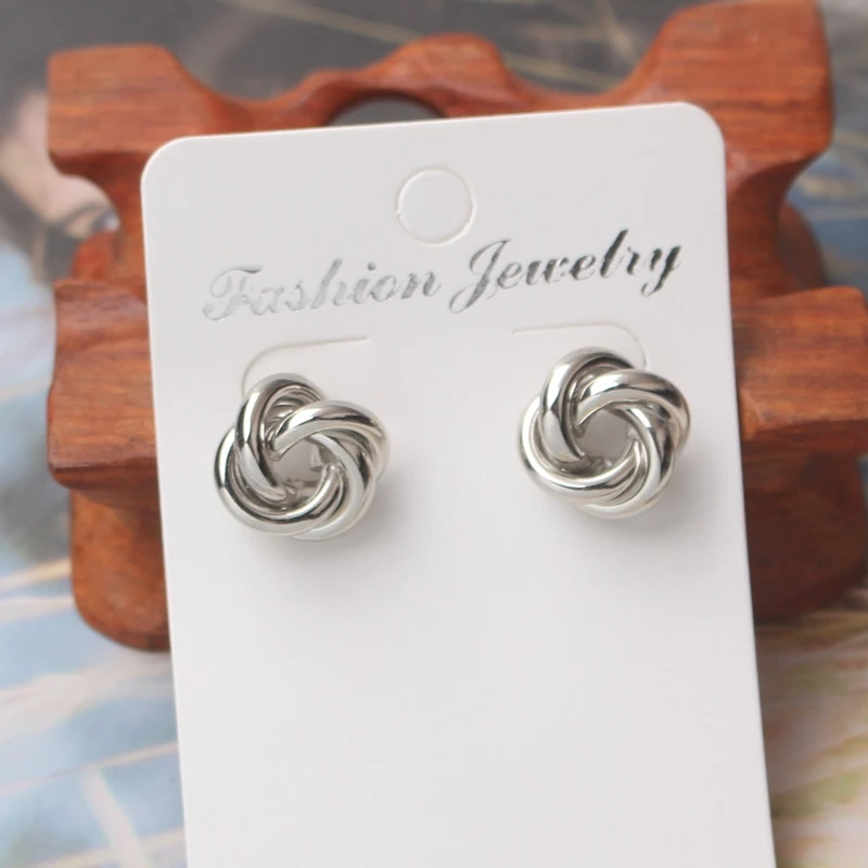 Stud Earrings for Women Rock Smooth Small Metal Knot Twist Flower Earrings Punk Party Jewelry Valentine's Day Gift Bijoux