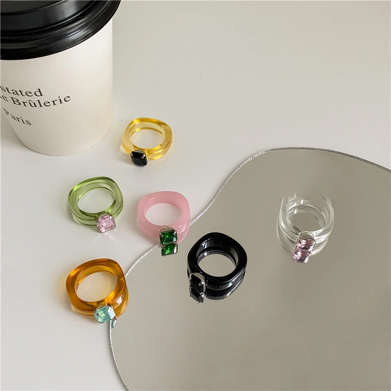 Fashion Luxury Irregular Geometric Transparent Colorful Crystal Rhinestone Zircon Round Ring For Women Shiny Jewelry Accessories