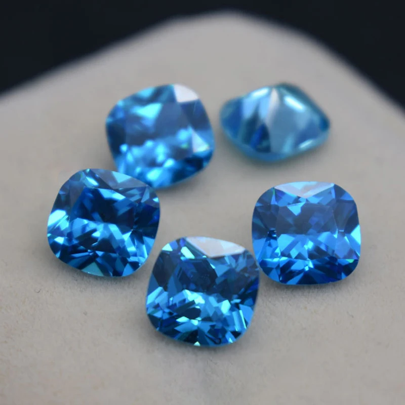 Corundum Ceylon Sea Blue Sapphire Gems Circular Shape Cushion Faceted Cut Loose Aquamarine Gemstone Set Gift Box