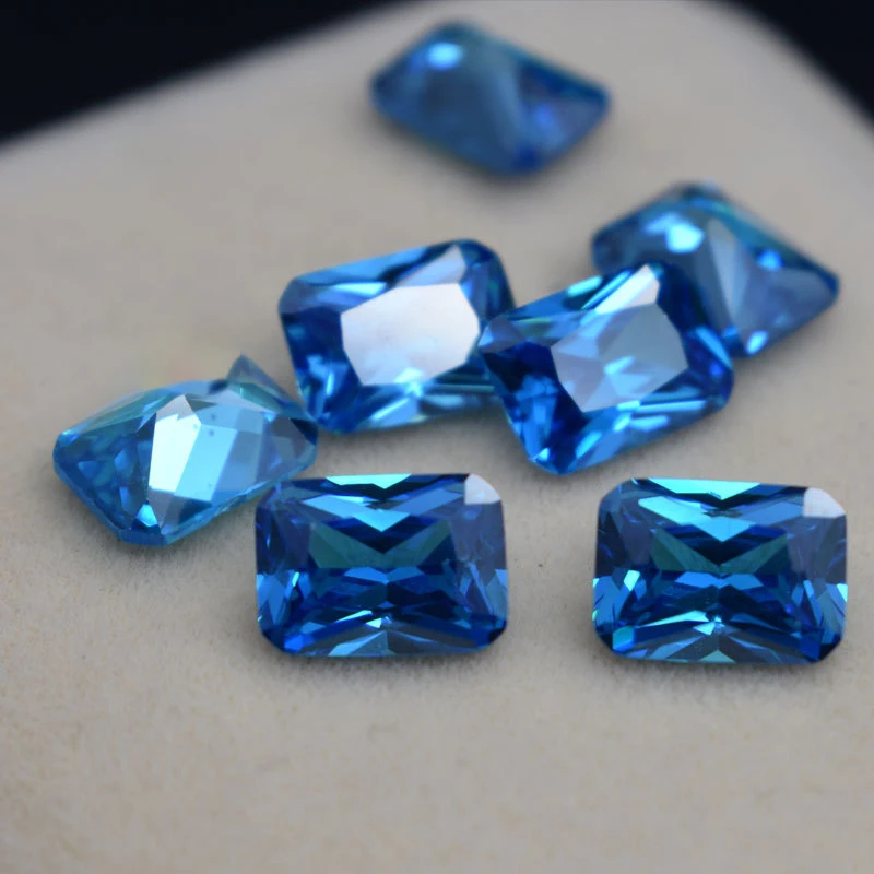 Corundum Ceylon Sea Blue Sapphire Gems Circular Shape Cushion Faceted Cut Loose Aquamarine Gemstone Set Gift Box