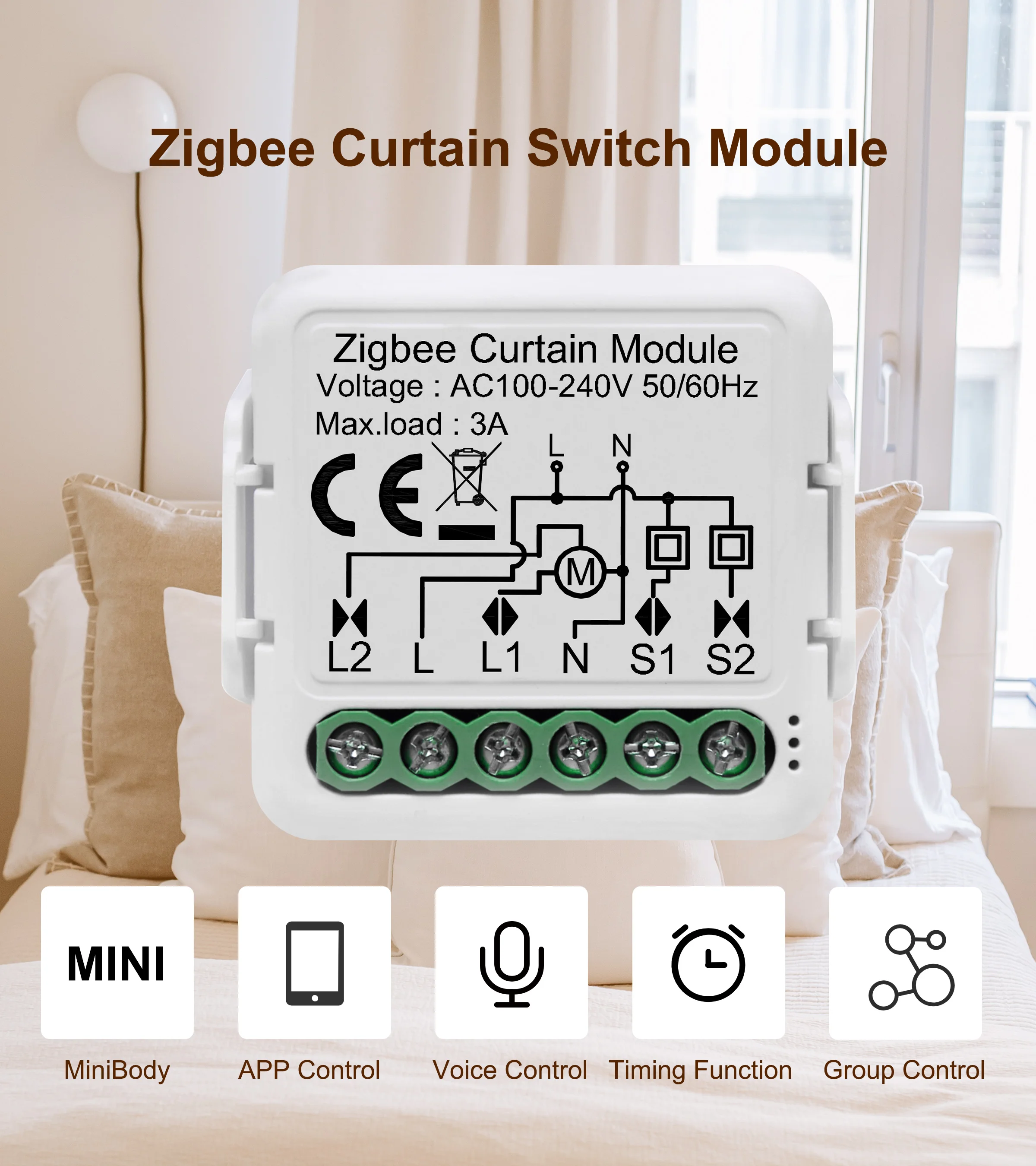 GIRIER Tuya ZigBee 3.0 Smart Curtain Switch Module for Roller Blinds Shutter Electric Motor 1/2 Gang Work with Alexa Google Home