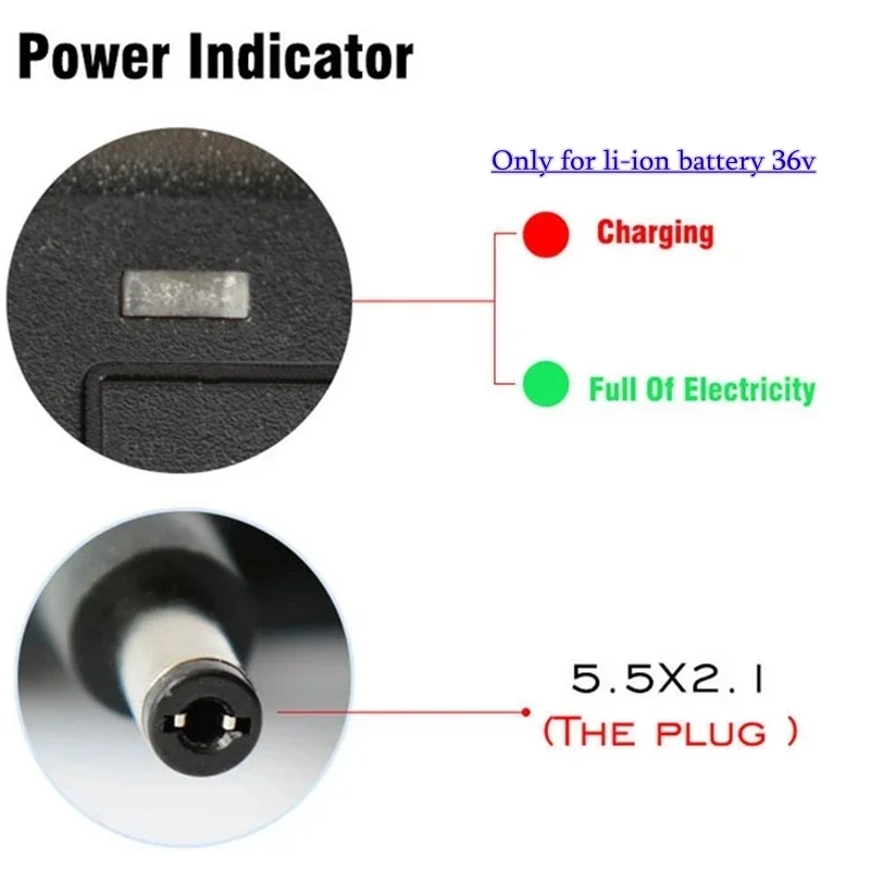DC42V 2A Smart Lithium Battery Charger 5.5X2.1mm DC For 36V 10S 8AH 10AH 12AH 20AH Electric Car Hoverboard Balance Wheel Charge