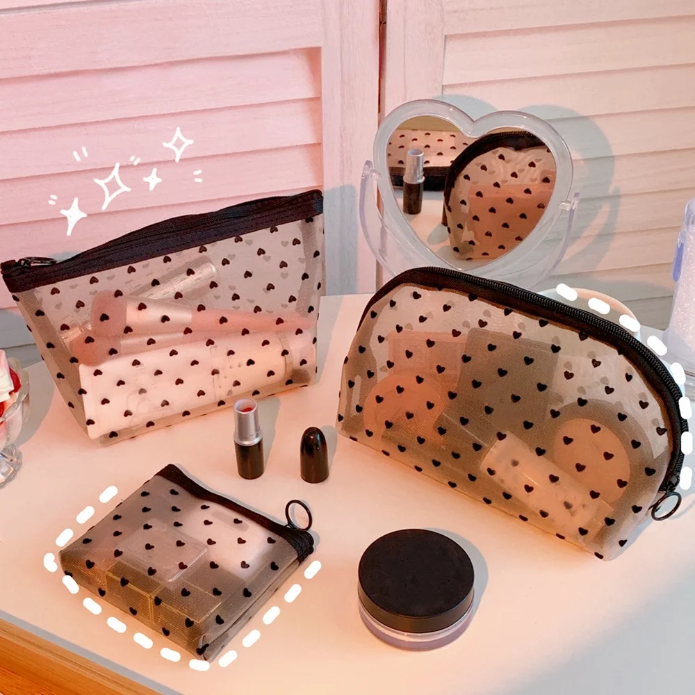 Women Mesh Cosmetic Bag Travel Storage Makeup Bag Organizer Female Make Up Pouch Portable Small Large Toiletry Beauty Case
