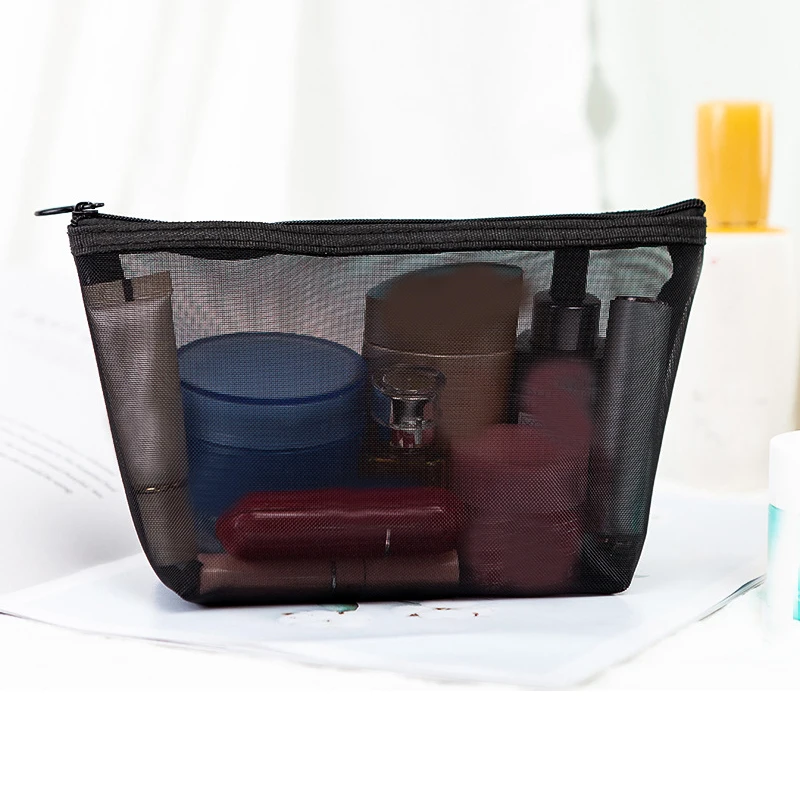 Women Mesh Cosmetic Bag Travel Storage Makeup Bag Organizer Female Make Up Pouch Portable Small Large Toiletry Beauty Case