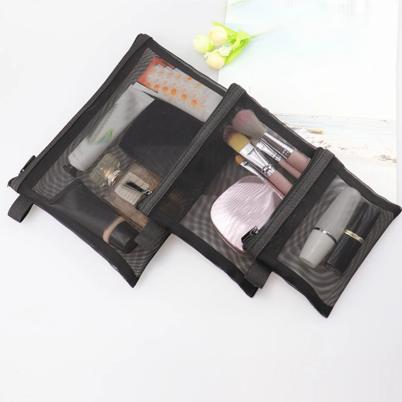 Women Mesh Cosmetic Bag Travel Storage Makeup Bag Organizer Female Make Up Pouch Portable Small Large Toiletry Beauty Case