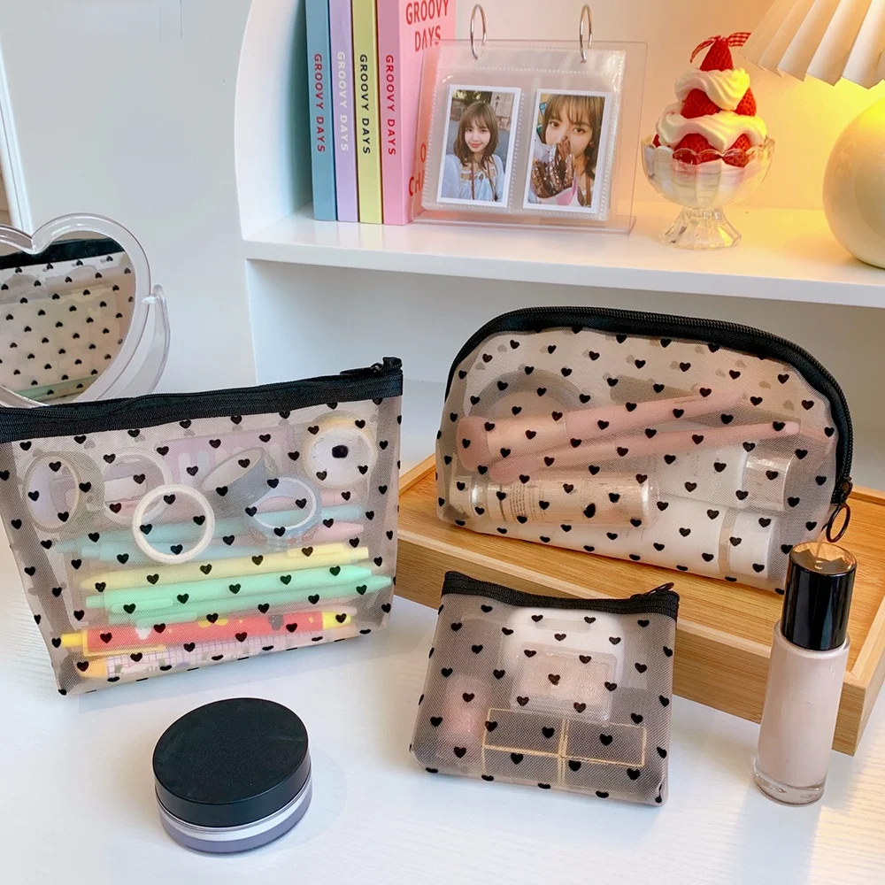 Women Mesh Cosmetic Bag Travel Storage Makeup Bag Organizer Female Make Up Pouch Portable Small Large Toiletry Beauty Case