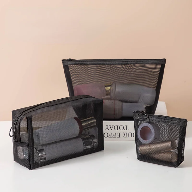 Women Mesh Cosmetic Bag Travel Storage Makeup Bag Organizer Female Make Up Pouch Portable Small Large Toiletry Beauty Case