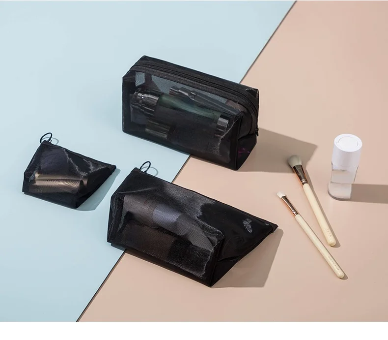 Women Mesh Cosmetic Bag Travel Storage Makeup Bag Organizer Female Make Up Pouch Portable Small Large Toiletry Beauty Case