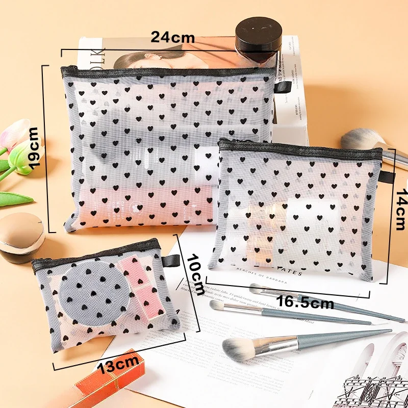 Women Mesh Cosmetic Bag Travel Storage Makeup Bag Organizer Female Make Up Pouch Portable Small Large Toiletry Beauty Case