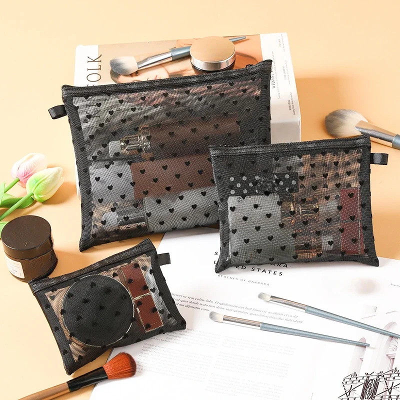 Women Mesh Cosmetic Bag Travel Storage Makeup Bag Organizer Female Make Up Pouch Portable Small Large Toiletry Beauty Case
