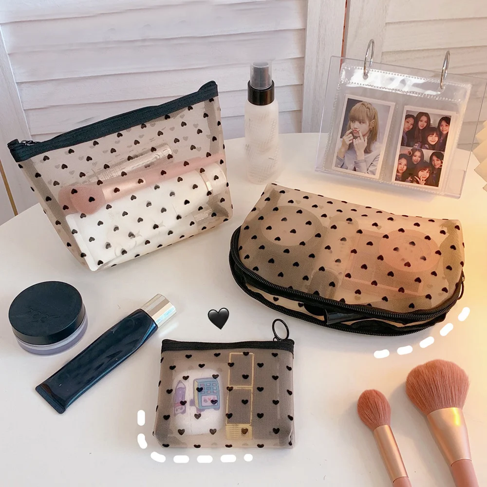 Women Mesh Cosmetic Bag Travel Storage Makeup Bag Organizer Female Make Up Pouch Portable Small Large Toiletry Beauty Case