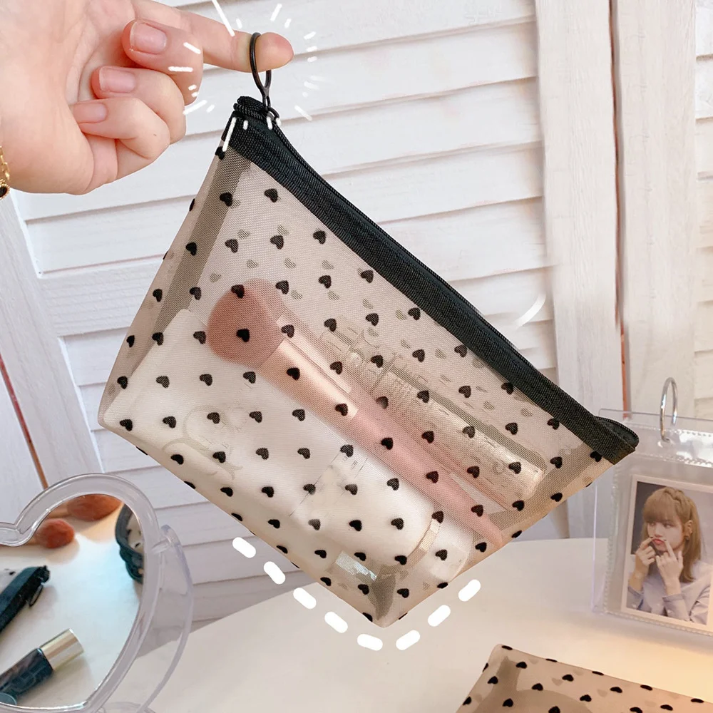 Women Mesh Cosmetic Bag Travel Storage Makeup Bag Organizer Female Make Up Pouch Portable Small Large Toiletry Beauty Case