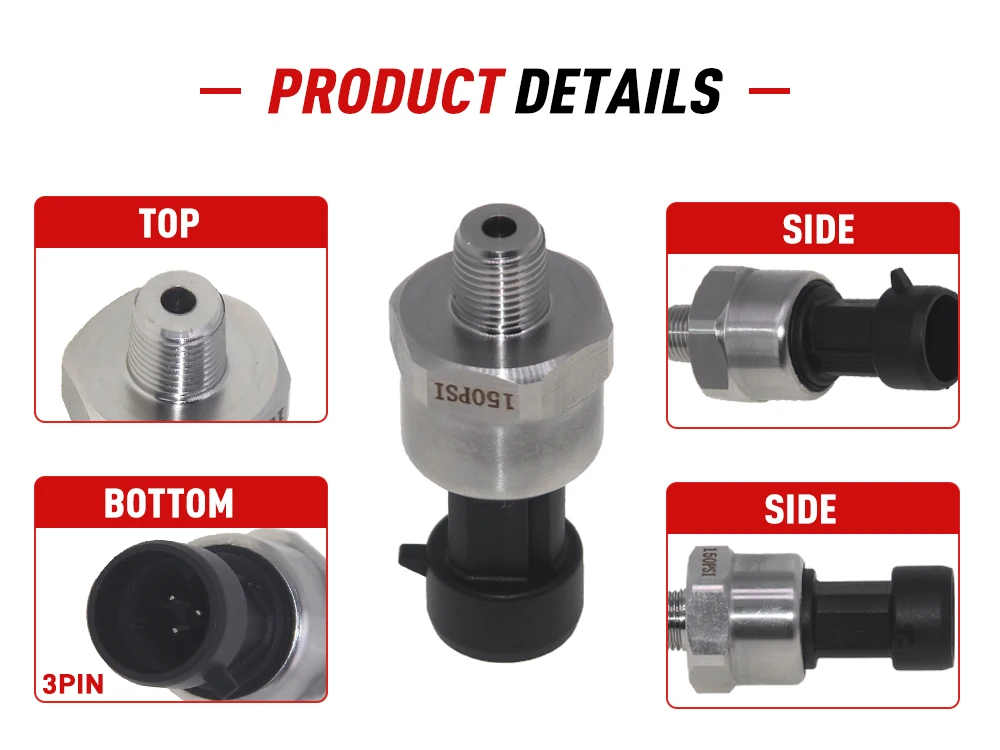 UNIVERSAL 5V 1/8 NPT PRESSURE TRANSDUCER SENDER 30/100/150/200/300/500/1000 PSI OIL FUEL AIR WATER W/ CONNECTOR