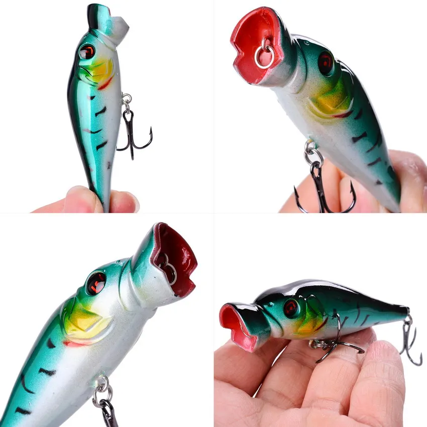 5pcs Topwater Popper Fishing Lures 3d Eyes Hard Baits Artificial Wobblers Plastic Fishing Tackle Isca Artificial Surface Bait