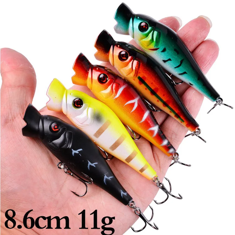 5pcs Topwater Popper Fishing Lures 3d Eyes Hard Baits Artificial Wobblers Plastic Fishing Tackle Isca Artificial Surface Bait