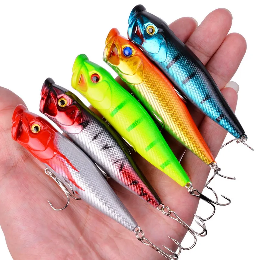5pcs Topwater Popper Fishing Lures 3d Eyes Hard Baits Artificial Wobblers Plastic Fishing Tackle Isca Artificial Surface Bait
