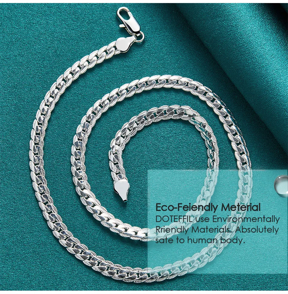 DOTEFFIL 925 Sterling Silver 6mm Side Chain 16/18/20/22/24 Inch Necklace For Women Man Fashion Wedding Engagement Jewelry Gifts