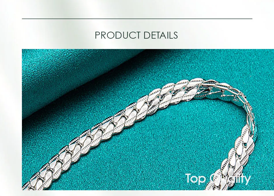 DOTEFFIL 925 Sterling Silver 6mm Side Chain 16/18/20/22/24 Inch Necklace For Women Man Fashion Wedding Engagement Jewelry Gifts