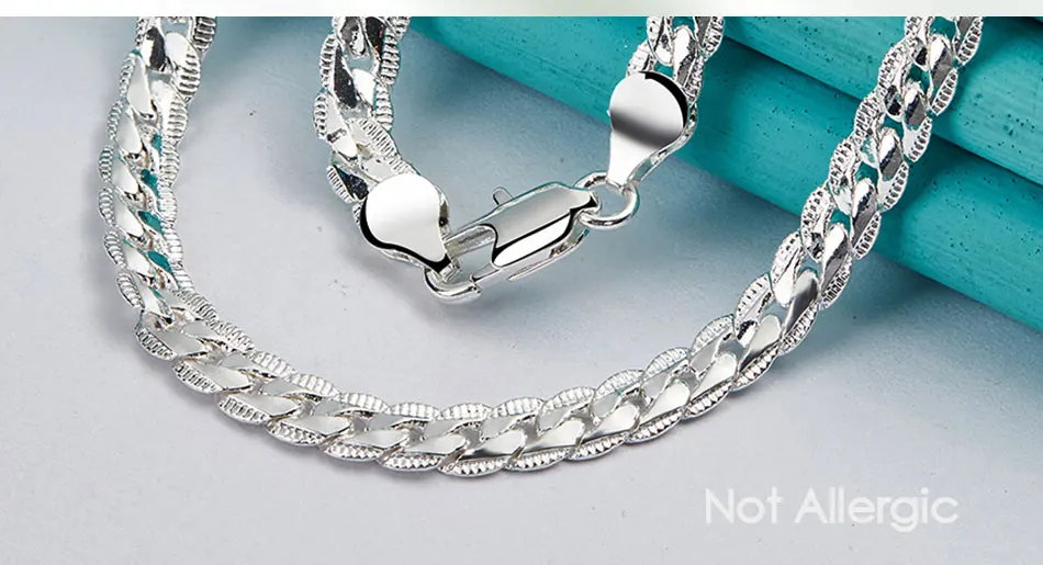 DOTEFFIL 925 Sterling Silver 6mm Side Chain 16/18/20/22/24 Inch Necklace For Women Man Fashion Wedding Engagement Jewelry Gifts