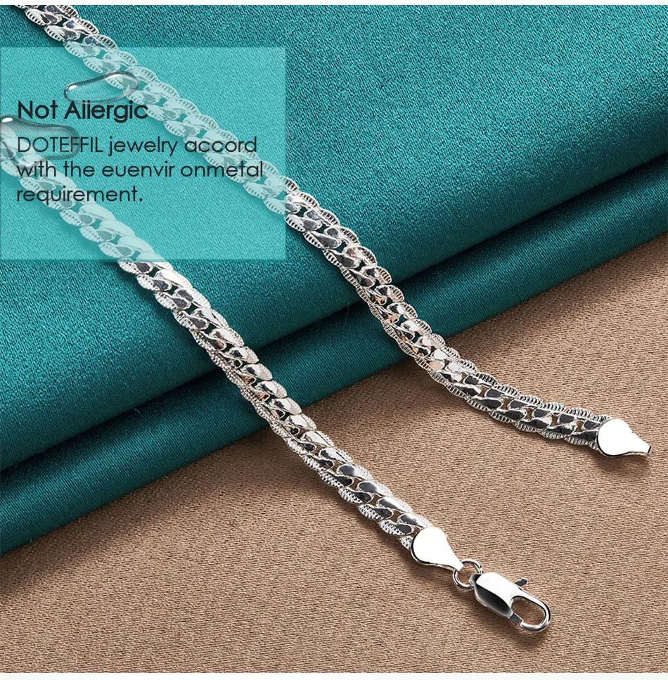 DOTEFFIL 925 Sterling Silver 6mm Side Chain 16/18/20/22/24 Inch Necklace For Women Man Fashion Wedding Engagement Jewelry Gifts