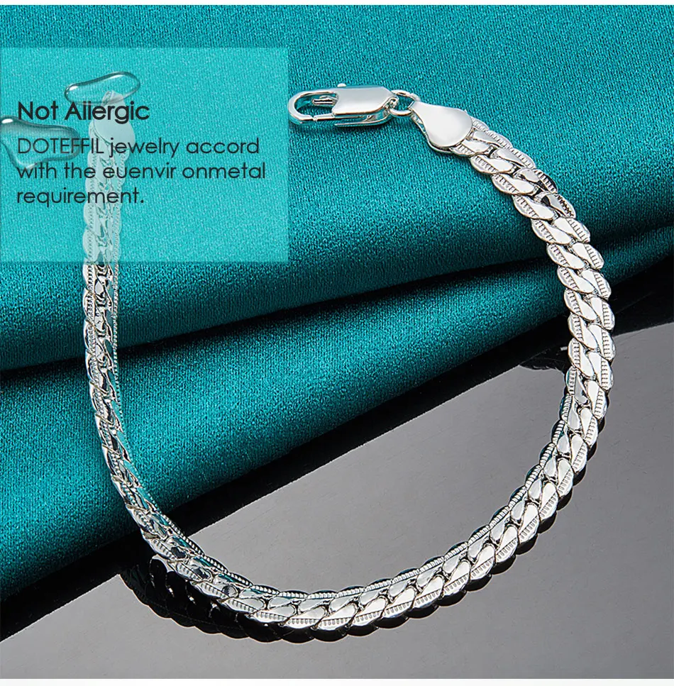 DOTEFFIL 925 Sterling Silver 6mm Side Chain 16/18/20/22/24 Inch Necklace For Women Man Fashion Wedding Engagement Jewelry Gifts
