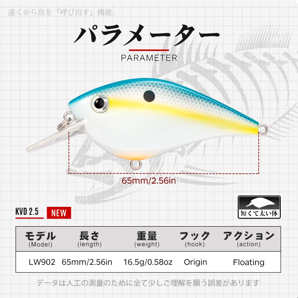 Hunthouse Fishing Hard Lures Crank Lure Floating 65mm/16.5g KVD 2.5 Squarebill Crankbait Wobblers Swimbait For Bass Pike Trout