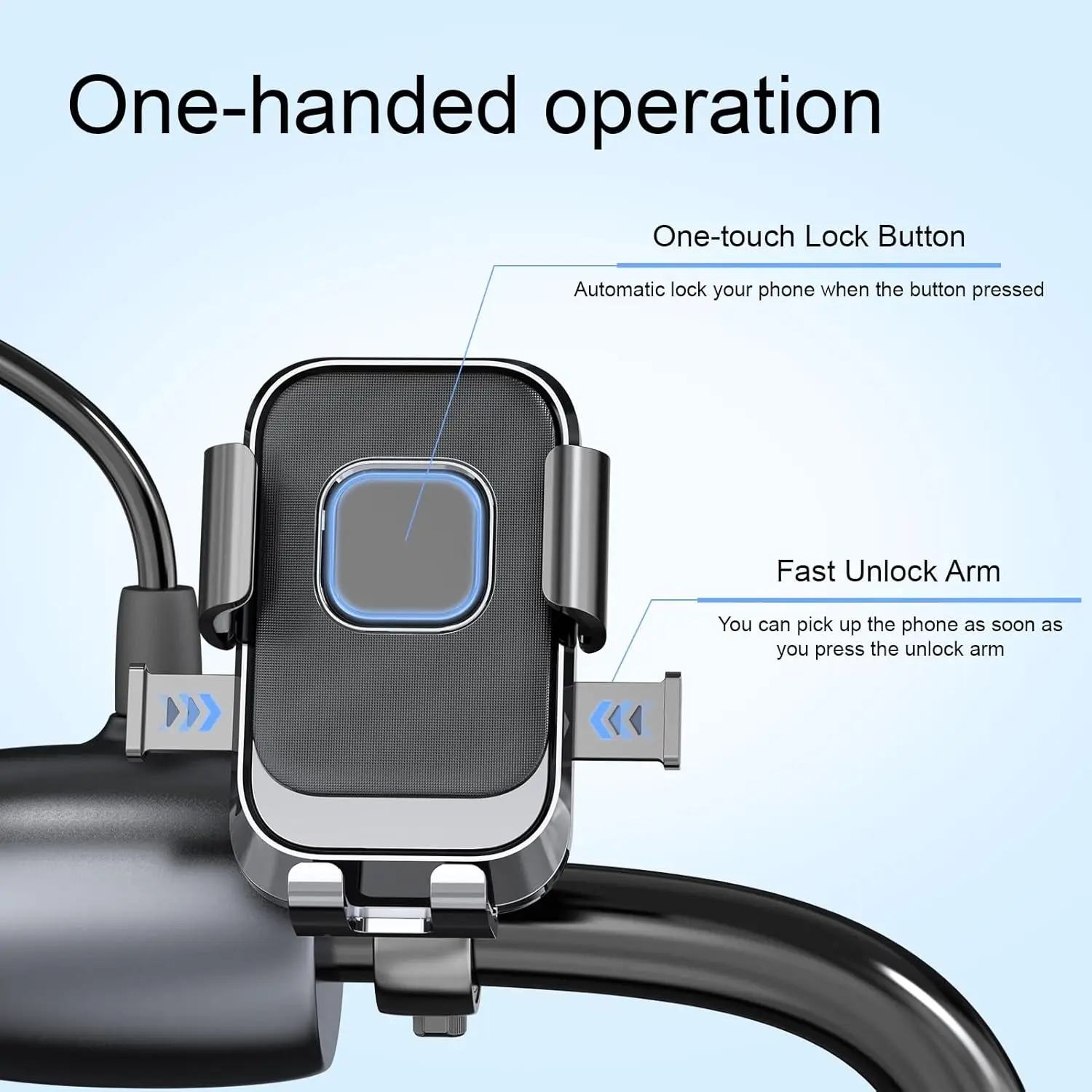 Universal Bike Phone Holder 360° Rotatable Phone Holder Handlebar Stand One Hand Operation GPS Clip for Motorcycle ATV Scooter