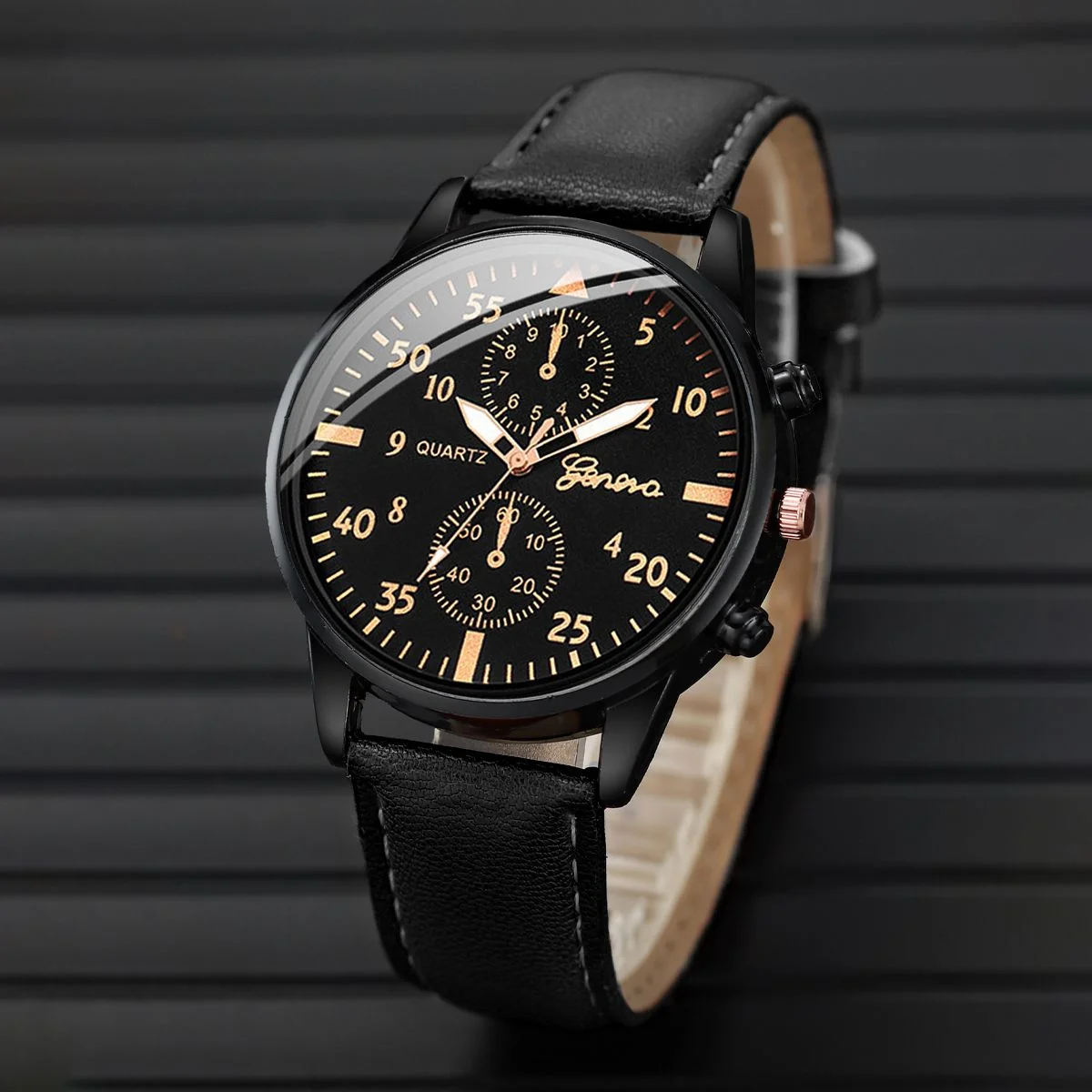 4PCS Men's Business Watches Fashion Leather Band Analog Quartz Watch with Woven Bracelets Set(Without Box)