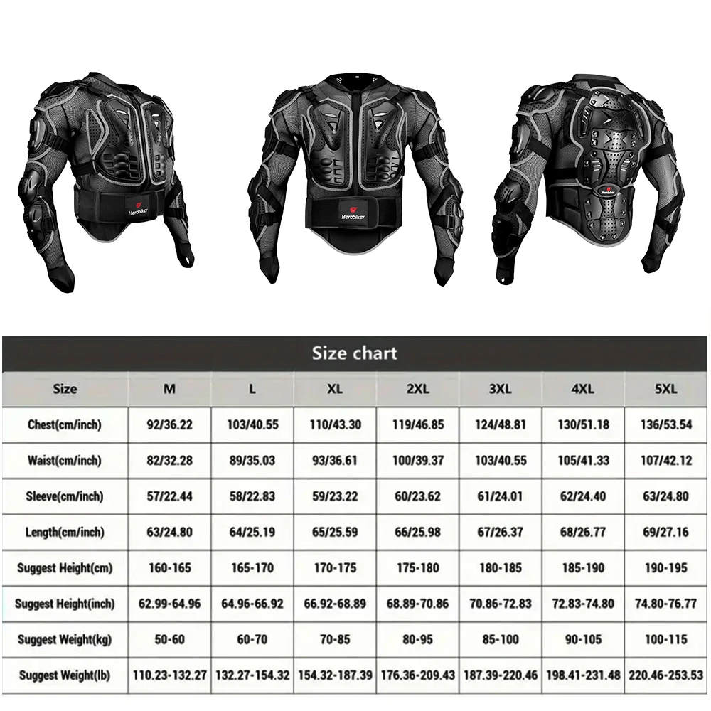 HEROBIKER Motocross Jacket Motorcycle Armor Men Body Armor Motorcycle Riding Protection Bike Riding Jacket Protection S-5XL