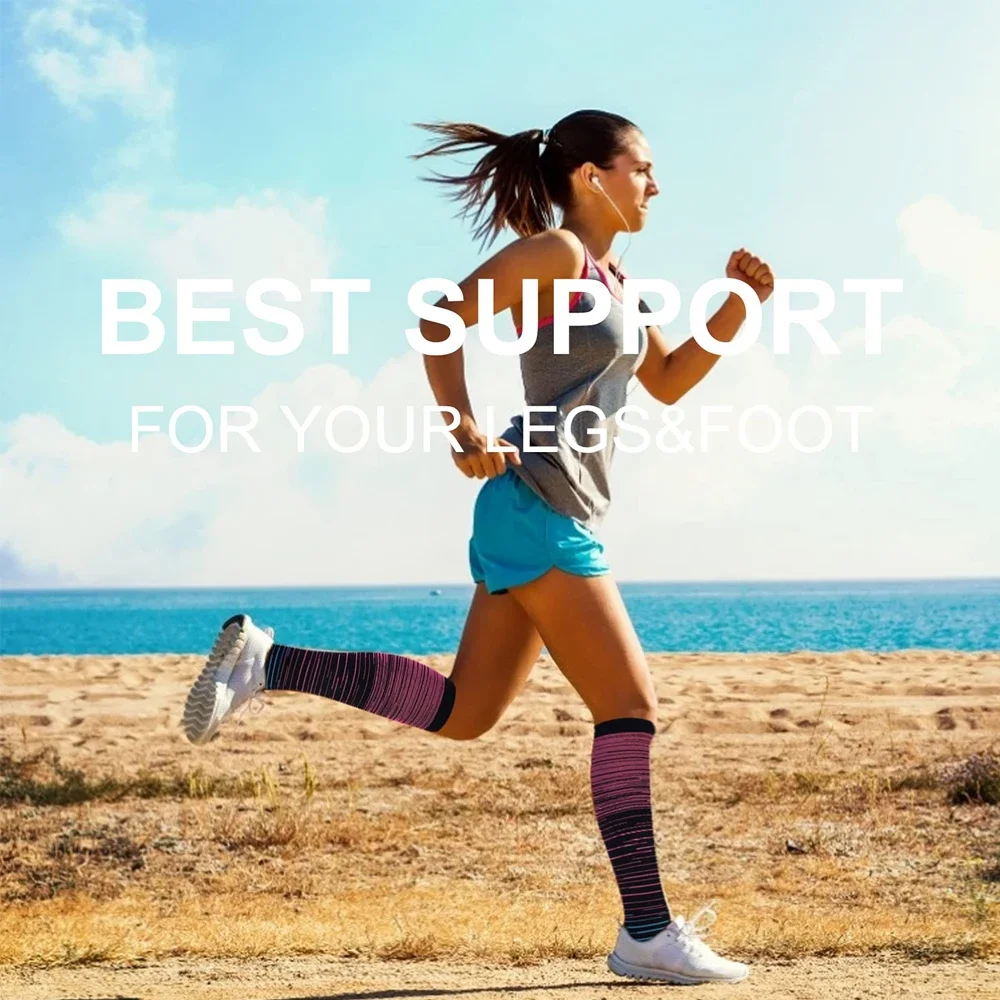 FAATTQQ 6Pairs Compression Socks Women Men, Knee High Best Support Circulation Socks for Running, Travel, Flight, Nurse