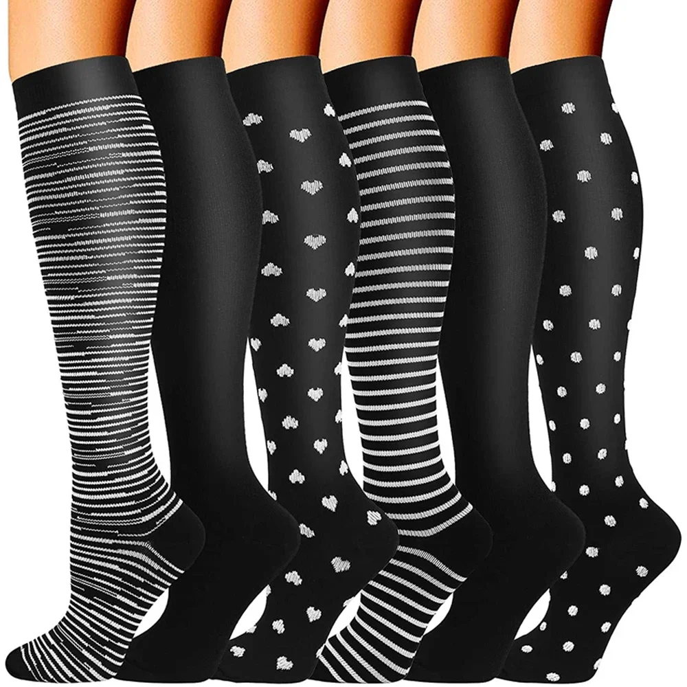 FAATTQQ 6Pairs Compression Socks Women Men, Knee High Best Support Circulation Socks for Running, Travel, Flight, Nurse