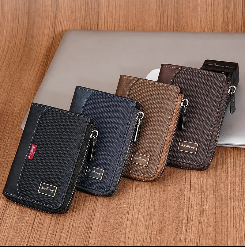 Baellerry RFID Simple Short Men Zipper Wallets Luxury Brand Card Holder Male Wallet Photo Holder Coin Pocket Man Money Clips
