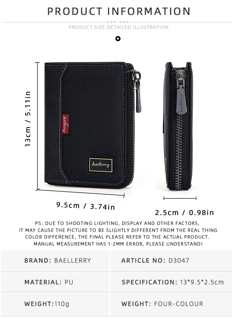 Baellerry RFID Simple Short Men Zipper Wallets Luxury Brand Card Holder Male Wallet Photo Holder Coin Pocket Man Money Clips